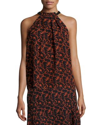 Mari Printed Halter Top, Black/Rust