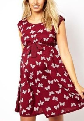 Maternity Butterfly Print Waisted Dress