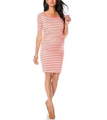 Maternity Short-Sleeve Striped Sheath Dress 