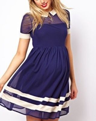 Maternity Skater Dress In Mesh With Contrast Detail and Short Sleeves