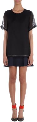 Mesh Overlay Silk Dress