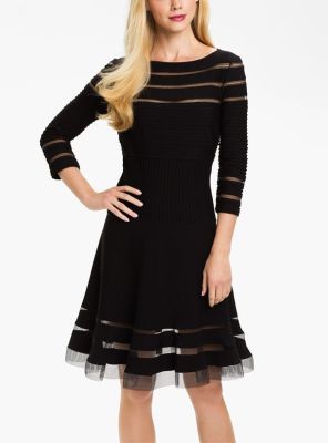 Mesh Stripe Fit & Flare Dress