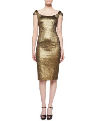 Metallic Off-The-Shoulder Sheath Dress, Gold