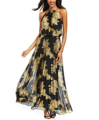 Metallic-Print Halter Gown