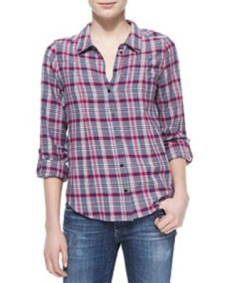Michaela Plaid Button-Down Blouse