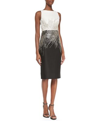 Mikado Two-Tone Beaded Cocktail Dress, Ivory/Black