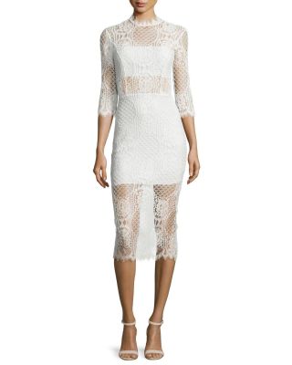 Miller 3/4-Sleeve Lace Midi Dress, Ivory