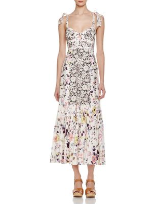 Mixed Floral Print Silk Dress