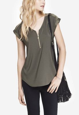 MIXED TEXTURE ZIP FRONT TEE