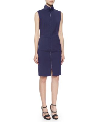 Mock-Neck Front-Zip Dress