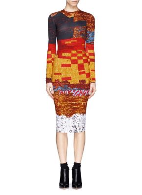 Mosaic pixel sequin print dress
