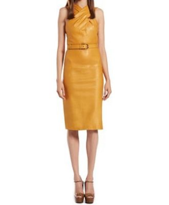 Nectarine Belted Waist Leather Dress