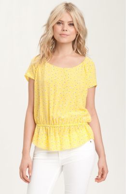 'Nicosia' Print Silk Peplum Top