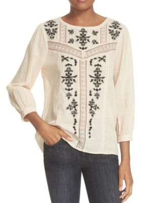 'Oakes' Embroidered Cotton Blouse