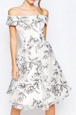 Off Shoulder Midi Dress in Organza