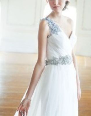 One Shoulder Crystal Applique Gown