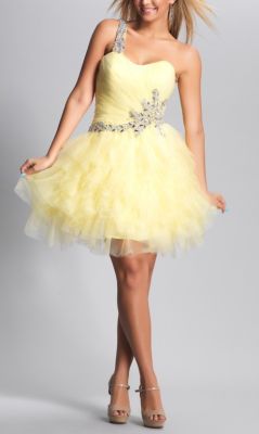 One Shoulder Ruched Tulle Dress