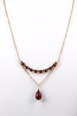 Oxblood and Gold Swarovski Pearl and Chain Trapeze Necklace Peal Necklace Beaded Necklace