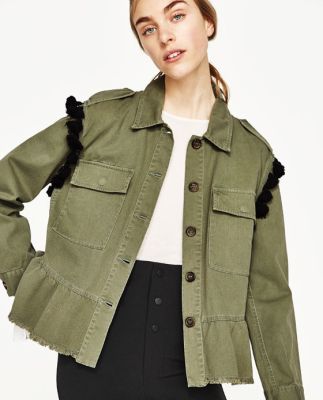 Parka with Embroidery and Pom Poms