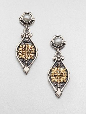 Pearl, Sterling Silver & 18K Gold Drop Earrings