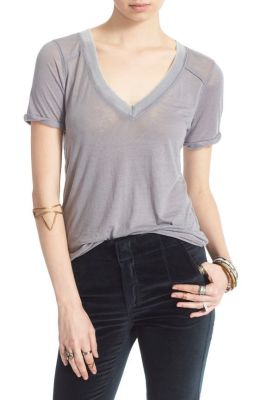 'Pearls' Raw Edge V-Neck Tee