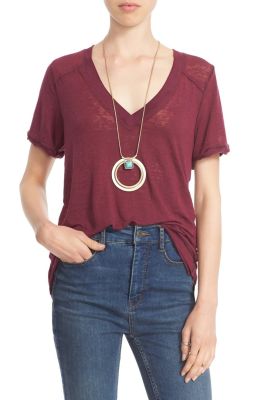 'Pearls' Raw Edge V-Neck Tee