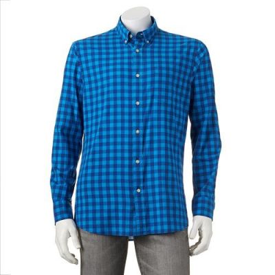 Plaid Poplin Casual Button-Down Shirt