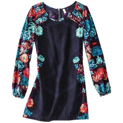Pleated Shoulder Floral Dress in Blue