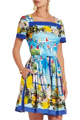 Portofino printed cotton-poplin mini dress