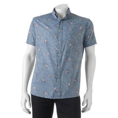 Print Button-Down Shirt in Pelican Blue