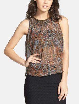 Print Embellished Neck Tank
