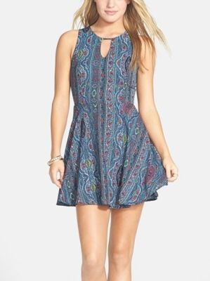 Print Keyhole Chiffon Skater Dress