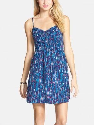 Print Pleat Bodice Fit & Flare Dress