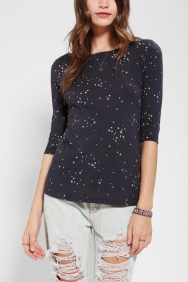 Printed 3/4 Sleeve Boatneck Tee