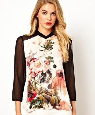 Printed Blouse With Contrast Sleeves