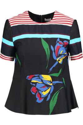 Printed cotton-blend faille peplum top