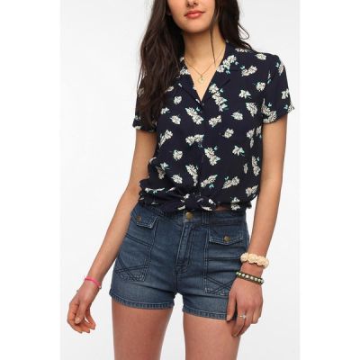 Printed Tie-Front Blouse