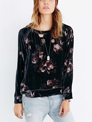 Printed Velvet Raglan Top