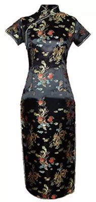 7Fairy - VTG Black Long Chinese Evening Prom Dress Cheongsam Size 10 US