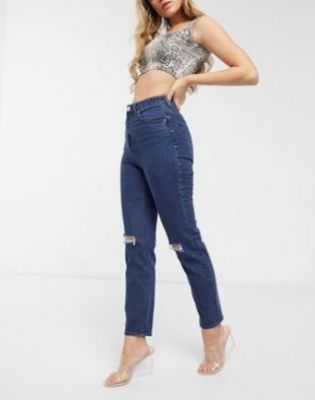 ASOS - High-Waist Slim Mom Jeans with Rips