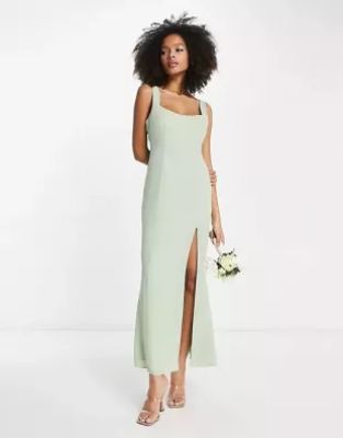 ASOS - Long Dress with Heart Neckline and Back Buttons in Sage Green