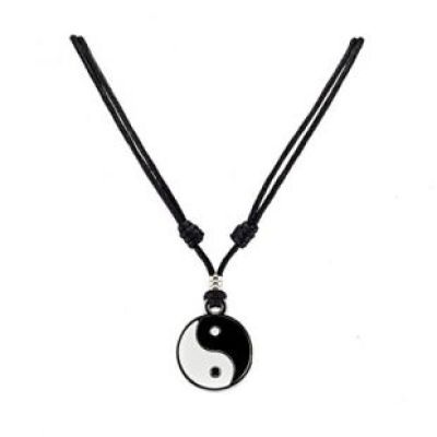BlueRica - Yin Yang Pendant on Adjustable Black Rope Cord Necklace