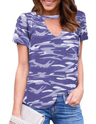 Celltronic - Loose Fit Camouflage V Neck Short Sleeve T-Shirt