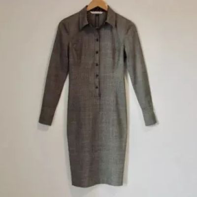 Diane von Furstenberg - Gray Plaid Shirt Dress, Wool Blend