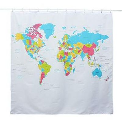 ERCZYO - Waterproof Polyester Shower Curtain, World Map Pattern, 180x180cm