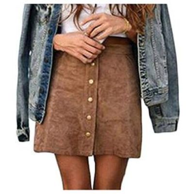 Harri - High-Waist Faux Suede Short Skirt, Brown