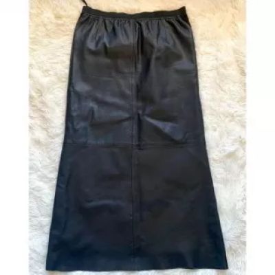 Margaret Godfrey - Women's Leather Elastic Waist Midi A-Line Skirt Black