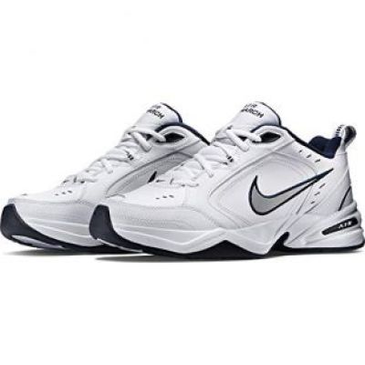 Nike - Men's Air Monarch IV (4E) Running Shoes - White / Metallic Silver / Midnight Navy