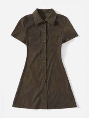 Romwe - Corduroy Button Dress
