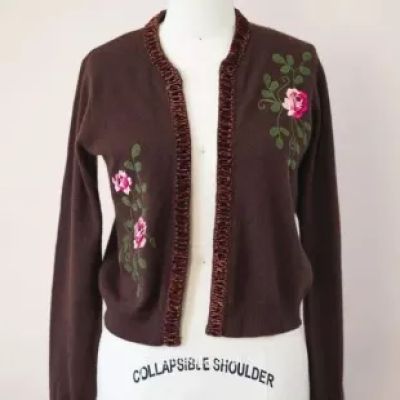 saks - Vintage Embroidered Cardigan, Brown